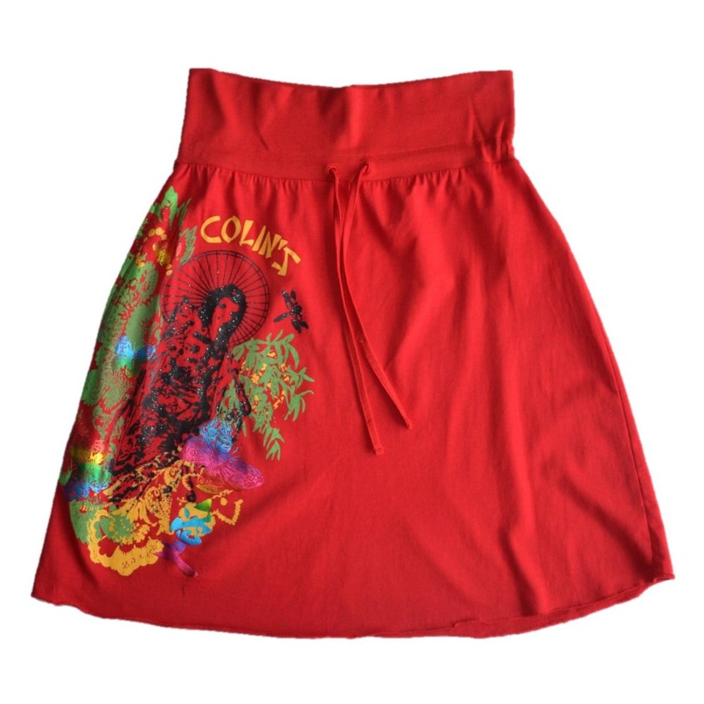 COLIN'S Beautiful Geisha Girl Jersey Midi Skirt, red